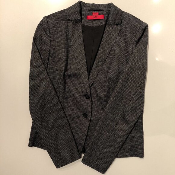 Hugo Boss Notched Collar Two Button Virgin Wool Jacket Black + Cream Sz 8 - Picture 3 of 16